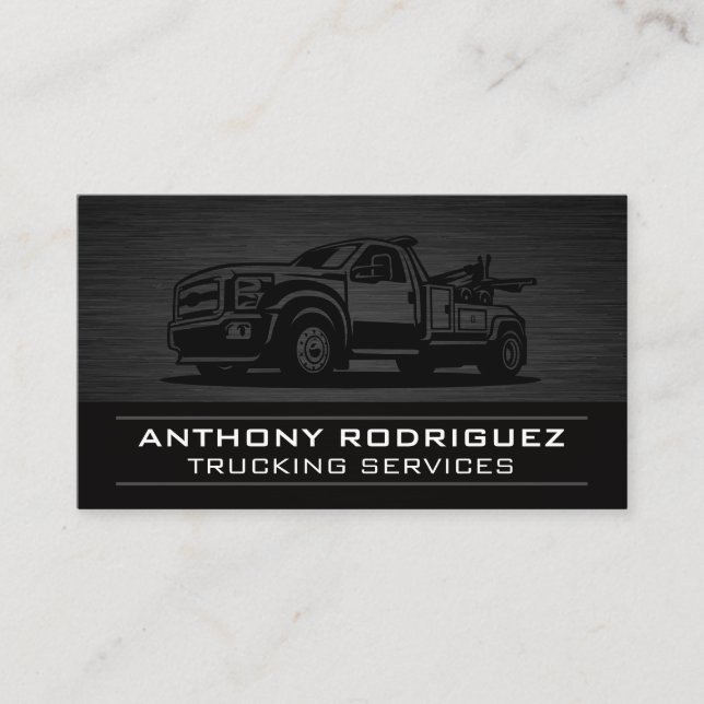 Towing Truck | Black Metal Background Business Card (Front)