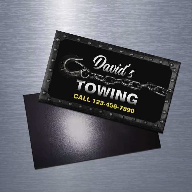 Towing Truck Car Hauling Service Metal Framed Magnetic Business Card (Creator Uploaded)