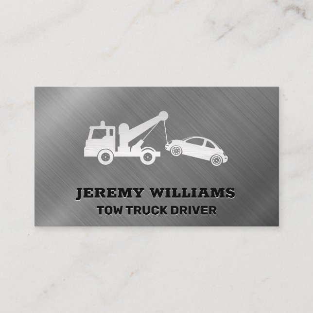 Towing Vehicle | Metallic Brushed Background Business Card (Front)