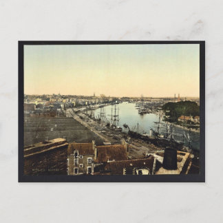 Town and harbour, Nantes, France classic Photochro Postcard