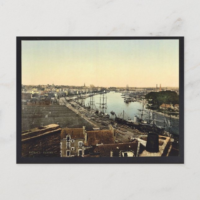 Town and harbour, Nantes, France classic Photochro Postcard (Front)