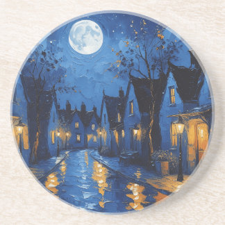 Town at night with lights and lanterns coaster