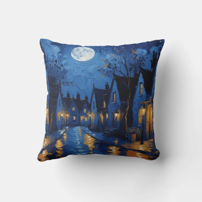 Town at night with lights and lanterns cushion (Back)