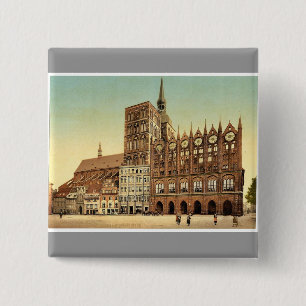 Town hall and St. Nicholas Church, Stralsund, Pomm 15 Cm Square Badge