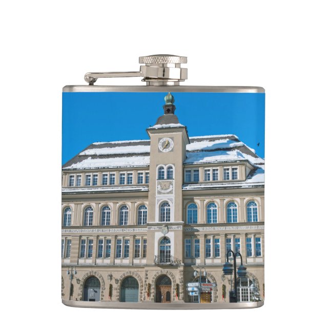 Town Hall in St Moritz Hip Flask (Front)