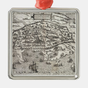 Town map of Alexandria in Egypt, c.1625 (engraving Metal Tree Decoration
