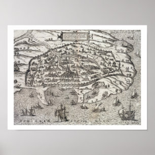Town map of Alexandria in Egypt, c.1625 (engraving Poster