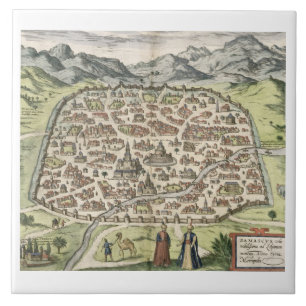 Town map of Damascus, Syria, 1620 (engraving) Tile