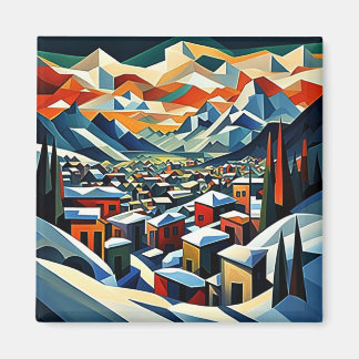 Town nestles in fjord 6 magnet