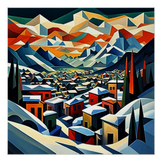 Town nestles in fjord 6 poster