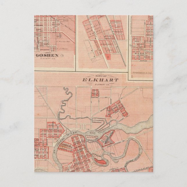 Town of Elkhart, Elkhart Co with Goshen Postcard (Front)