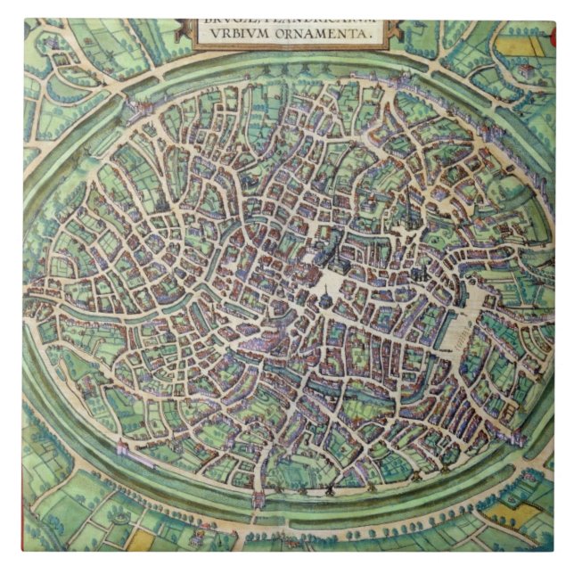 Town Plan of Bruges, from 'Civitates Orbis Terraru Tile (Front)
