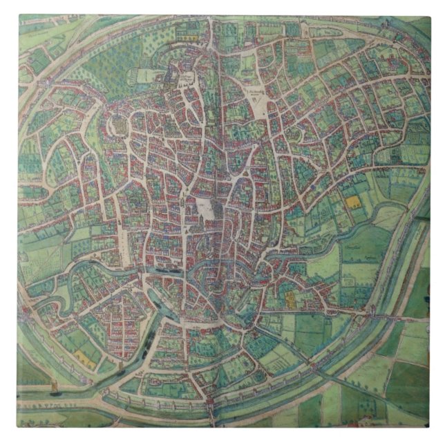 Town Plan of Brussels, from 'Civitates Orbis Terra Ceramic Tile (Front)