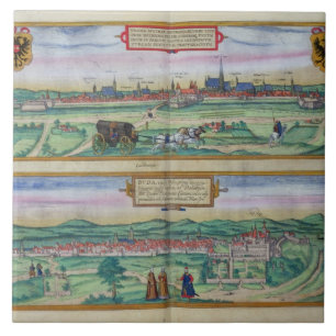 Town Plan of Vienna and Buda, from 'Civitates Orbi Ceramic Tile