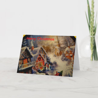 town scene_Painting, Merry Christmas Holiday Card