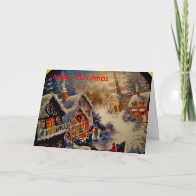 town scene_Painting, Merry Christmas Holiday Card (Front)