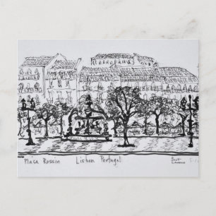Town Square Placa Rossio   Lisbon, Portugal Postcard