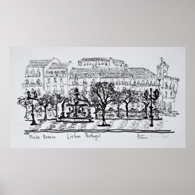 Town Square Placa Rossio | Lisbon, Portugal Poster (Front)