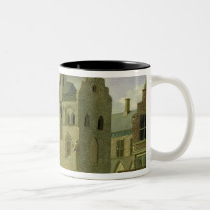 Town square with figures and peasants trading Two-Tone coffee mug