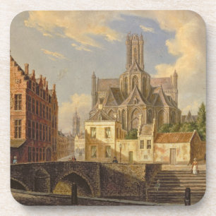 Town View with Figure fishing in a Canal Coaster