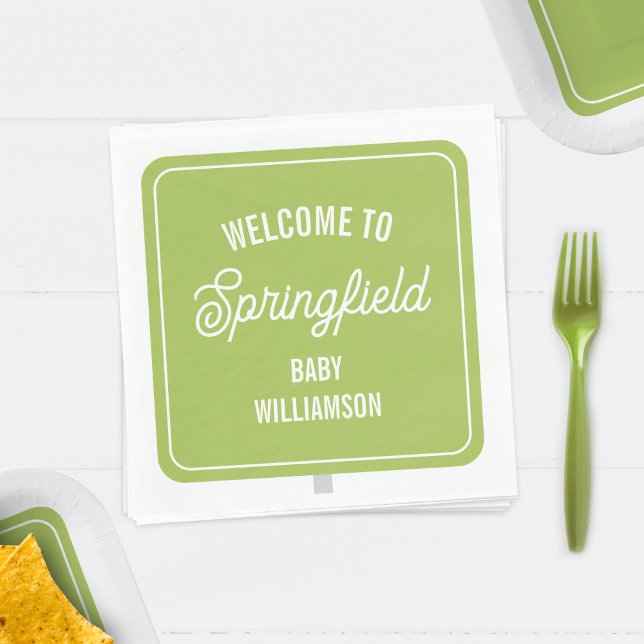 Town Welcome Sign Green Baby Shower Napkin (Creator Uploaded)