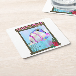 Townsville Australia Tropical fish travel poster Square Paper Coaster