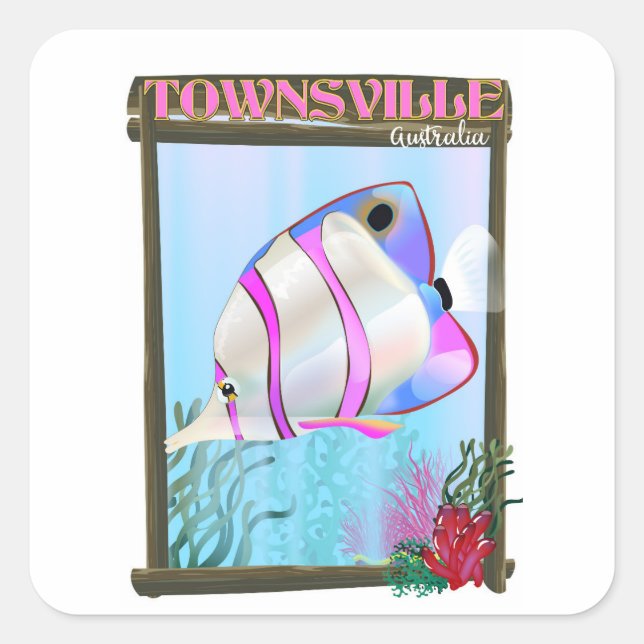 Townsville Australia Tropical fish travel poster Square Sticker (Front)