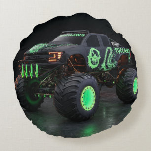 Toxic Bio-Armour Monster Truck - Neon Green Cyber Round Cushion