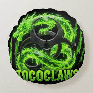 Toxic Claws Biohazard Dragon - Neon Green Slime Round Cushion