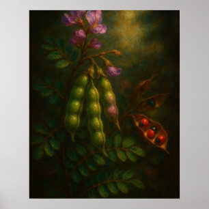Toxic Elegance: The Rosary Pea Impressionistic Oil Poster