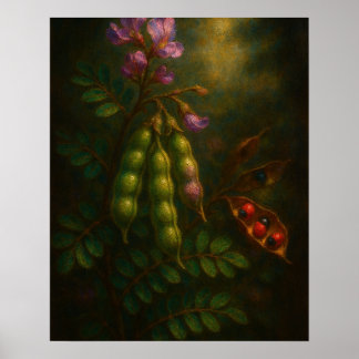 Toxic Elegance: The Rosary Pea Impressionistic Oil Poster