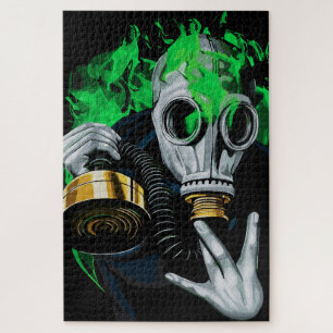 Toxic Gas Mask: Neon Flames Jigsaw Puzzle