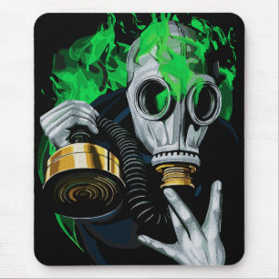 Toxic Gas Mask: Neon Flames Mouse Pad