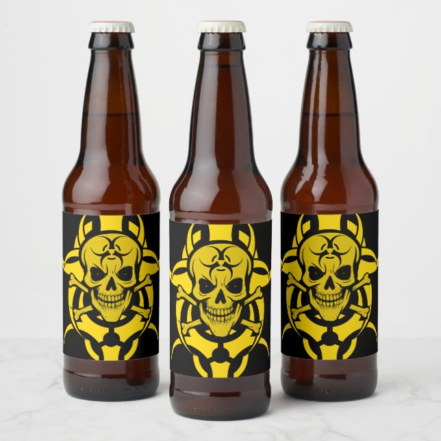 Toxic Grinning Bio Hazard Skull Beer Bottle Label (Bottles)
