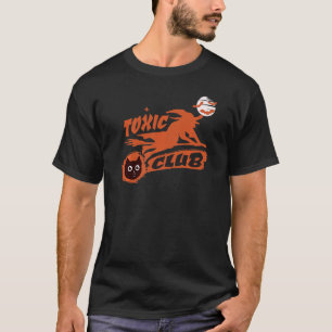 Toxic Halloween Club Witch With Scary Cat Toxic Ha T-Shirt