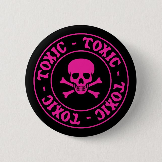 Toxic Pink Skull and Crossbones 6 Cm Round Badge (Front)