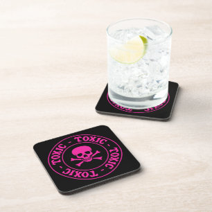 Toxic Pink Skull and Crossbones Coaster