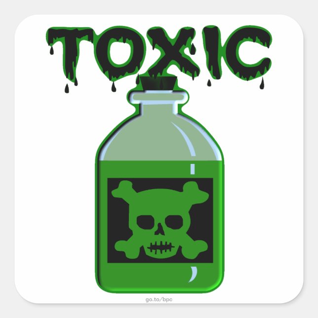 Toxic Skull and Crossbones Green Poison Bottle Square Sticker (Front)