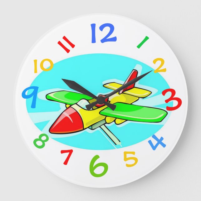 Toy Aeroplane Clock With Colourful Numbers (Front)