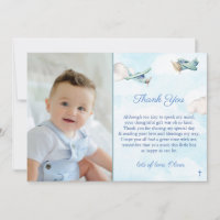 Toy Aeroplane In Blue Sky Clouds Baptism Birthday