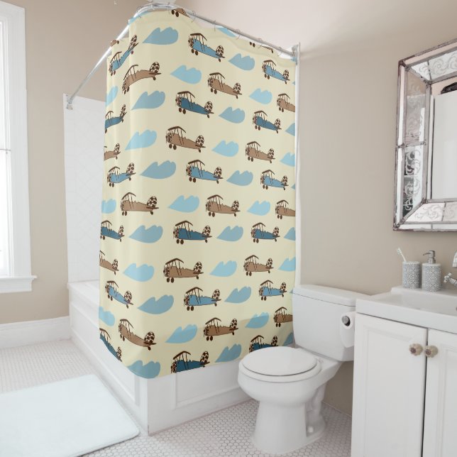 Toy Aeroplane Shower Curtain (In Situ)