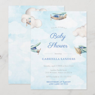 Toy Aeroplane Travel Baby Shower Sprinkle For Boy Invitation