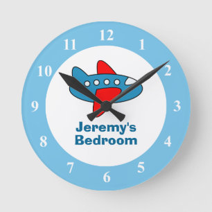 Toy aeroplane wall clock for boy bedroom or nurser