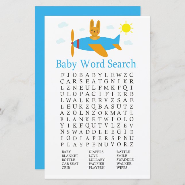 Toy aircraft Baby Shower Word Search Game (Front/Back)