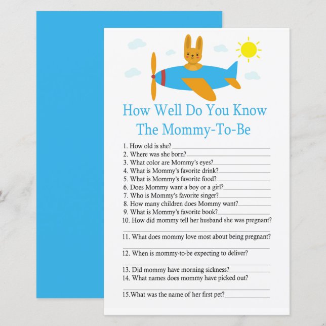 Toy aircraft How well do you know baby shower game (Front/Back)