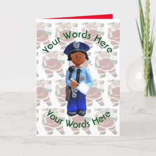 Toy Black Female Policeman Custom Christmas Holiday Card