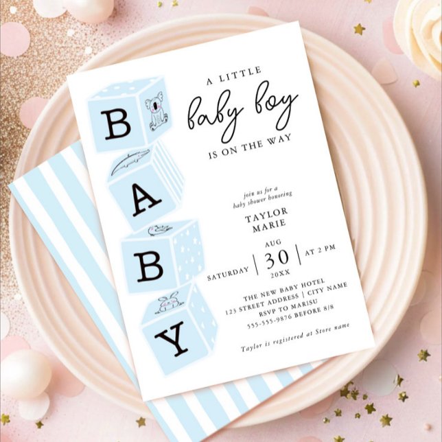 Toy Blocks | Boy Baby Shower Invitation Blue (Creator Uploaded)