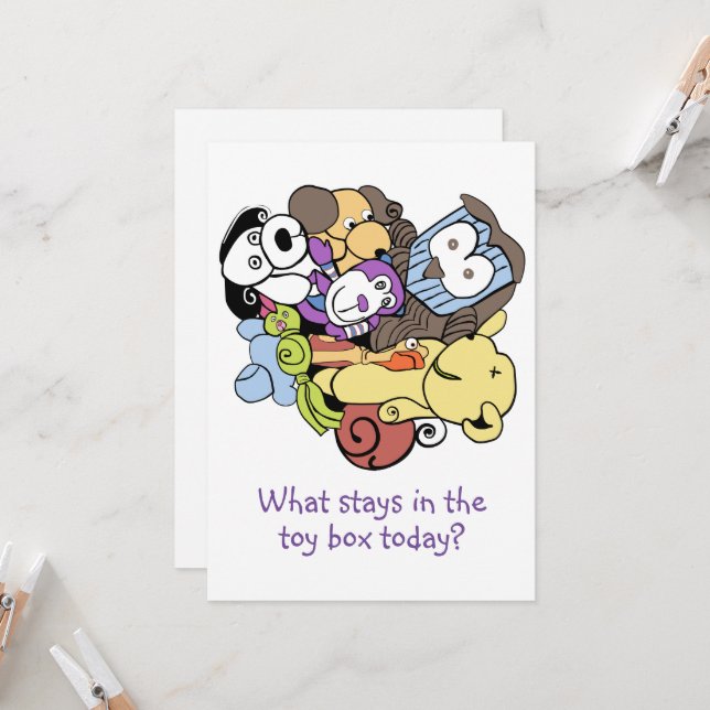 Toy box of goodies invitation (Front/Back In Situ)