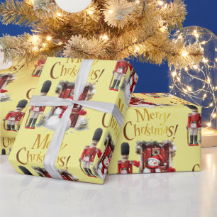 Toy British Soldier Bearskin hat and Snowman Wrapping Paper