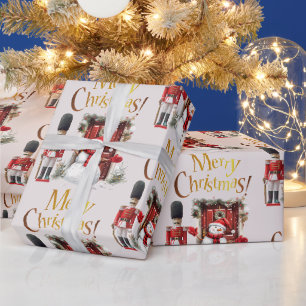 Toy British Soldier Bearskin hat and Snowman Wrapping Paper